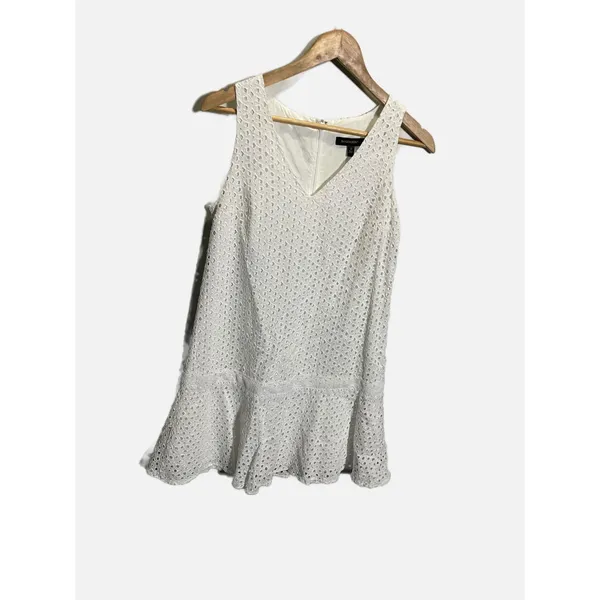 Banana Republic Eyelet Mini Dress Womens 2 White V-Neck Drop Waist Summer Lace - Image 3
