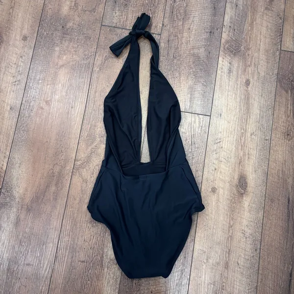 Aerie Women's Black Deep V Neck Sleeveless Halter Swimwear One Piece Size XS - Image 2