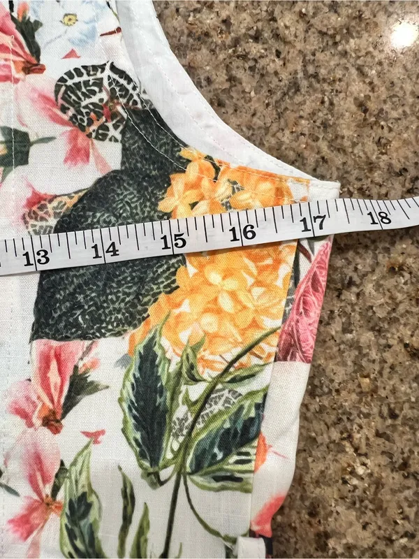 Commense Floral Linen Look Mini Dress with Belt Gold Buttons Size Small NWT - Image 10