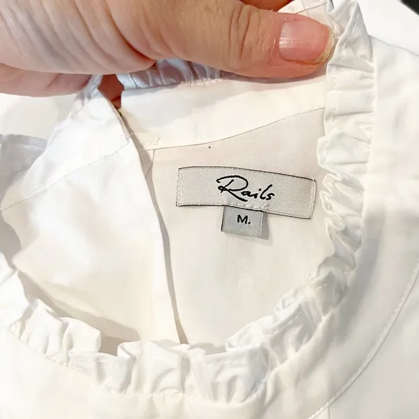 Rails Ariana Pintuck High Neck Long Sleeve Cotton Blouse Shirt Top White Medium - Image 3