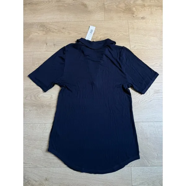 NWT Michael Stars Nico polo tee navy blue admiral eco 2x1 ribbed short sleeve S - Image 3