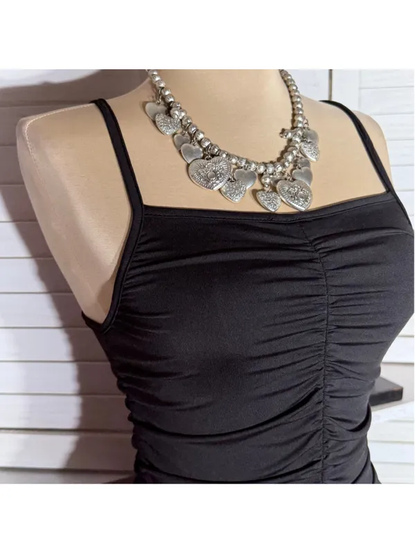 Vintage Y2K black mini dress ruched stretchy bodycon deep V homecoming clubbing - Image 6