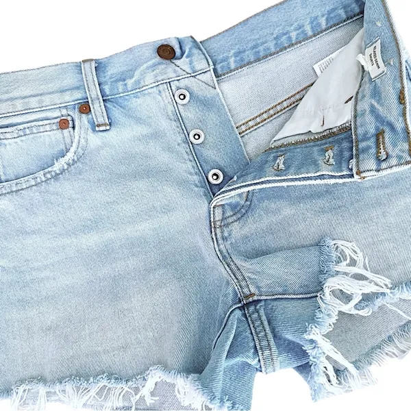 Madewell Relaxed Denim Short Multi Button Fly Frayed Edges Raw Hem Light Wash 23 - Image 7