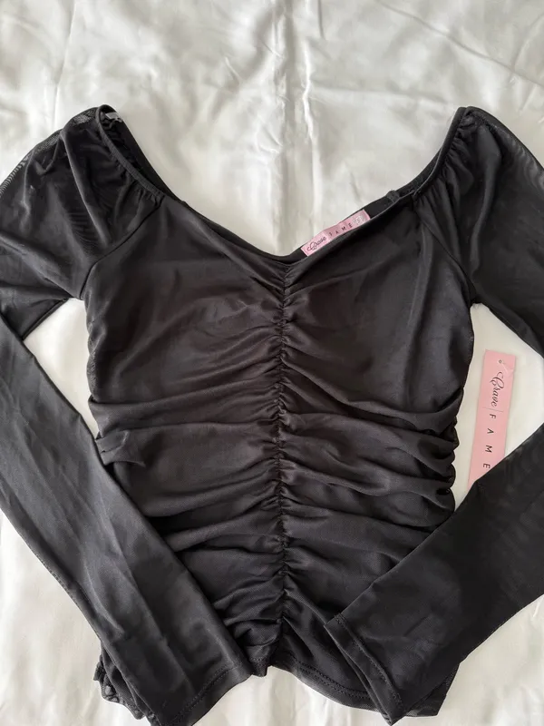 Crave fame Black Ruched Mesh Long Sleeve Top - Image 2