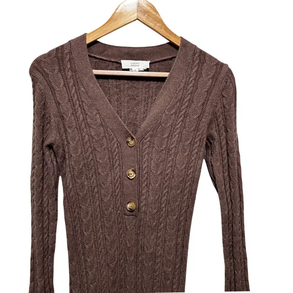 Lucky Brand Cottage Academia Sweater Dress M Brown Cable Knit Coastal Cowgirl - Image 3