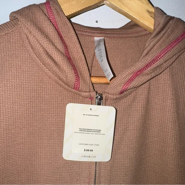 NWT Fabletics Brown Pink Trim up Up Hoodie Waffle XSmall‎ - Image 4