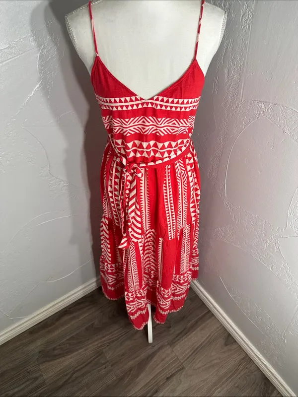 Vero Moda Soft Red & White Cotton Maxi Dress – Boho Geometric Print. - Image 7