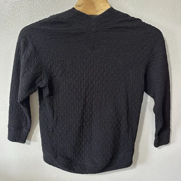 Lululemon Rippled V-Neck Pullover Sweatshirt Women's‎ 2 Black Slouchy Hi Low Hem - Image 3