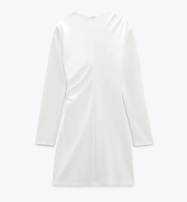Zara dress wedding mini fitted long sleeve ruched bodycon white party - Image 8