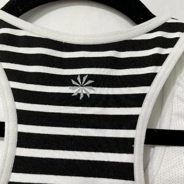 Athleta Black White Striped Wireless Sports Bra Womens XS Athletic Classic Gym - Image 5