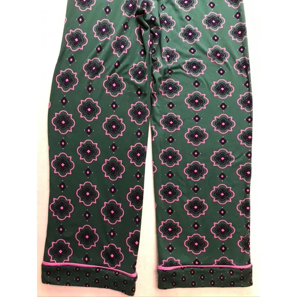 Room Service Pajama Set Women Small Green Pink Geometric Long Sleeve‎ - Image 13