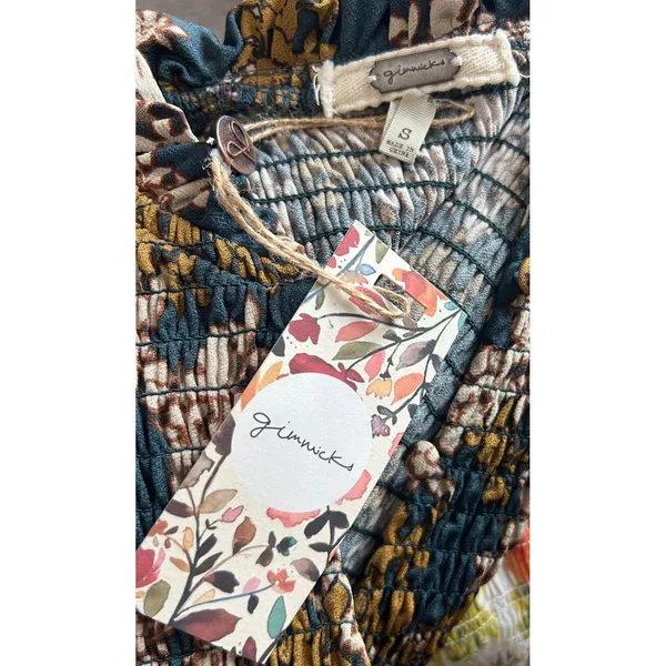 Gimmicks By Buckle Women's‎ S Pine Multi Floral Smocked Blouse Button Down NWT - Image 5