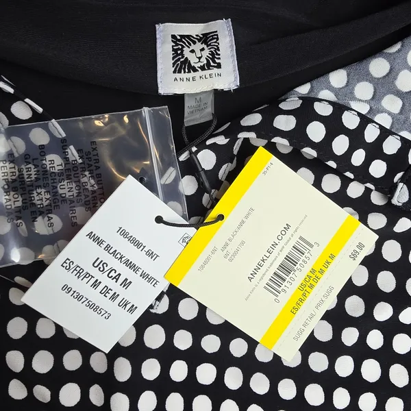 Anne Klein NWT Womens Polka Dot Split Neck Long Sleeve Blouse Black White Size M - Image 4