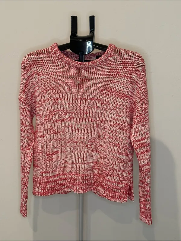 Lucky Brand Red & Cream Marled 100% Cotton Knit Sweater Small - Image 2