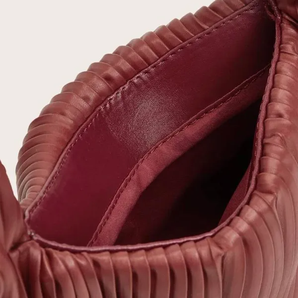 Burgundy red Classy slouchy one strap knot clutch pleated tote shoulder hand bag purse - Image 3