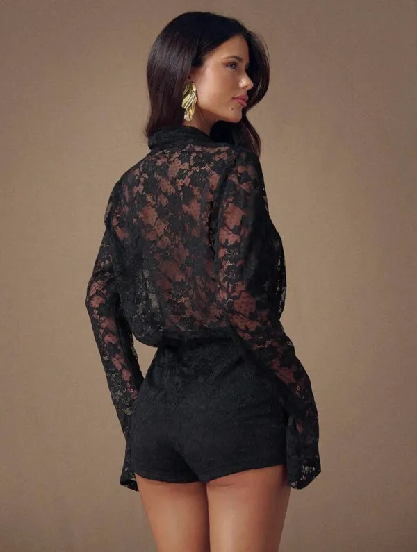Black Lace Romper - Image 2