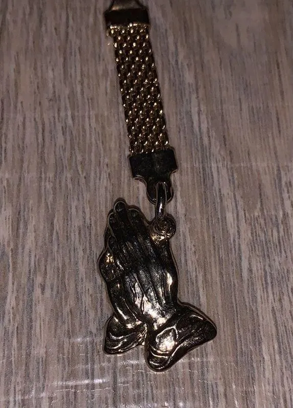 Gold Christian prayer hands praying hands key ring - Image 2