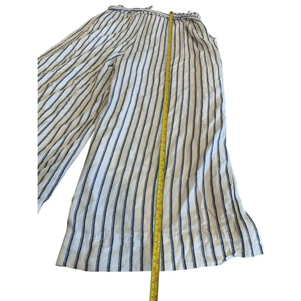 American Eagle Striped Wide Leg Culotte Pant L White Blue‎ Tie Waist Coastal - Image 5