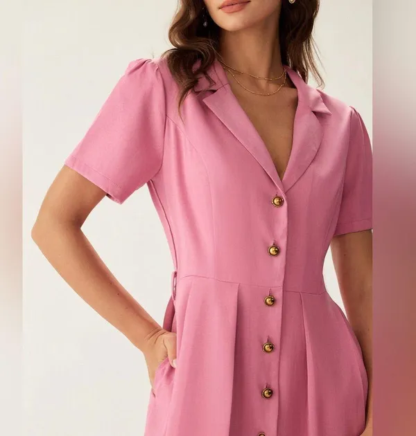 Rihoas Rose Red V-Neck Button Midi Dress - Image 2
