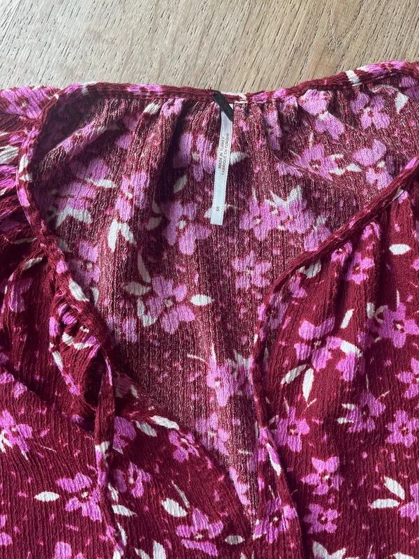 Free People Burgundy Floral Boho maxi Dress Long Sleeve Tiered Size S cottage - Image 3