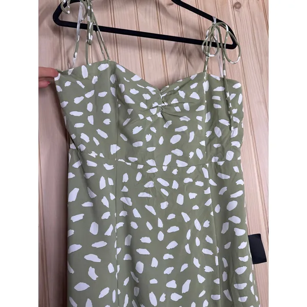 Lulus Party in Paris Sage Green Print Tie-Strap Midi Dress Resort Extra Large - Image 5