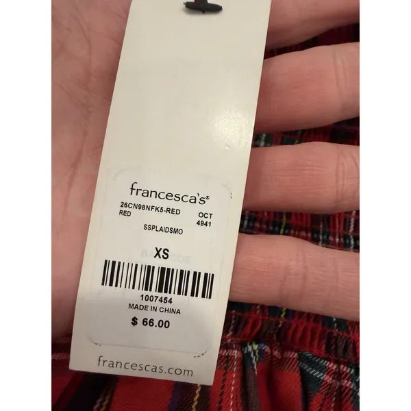 Audrey Parks Francesca's Effie Tartan Plaid Smocked Mini Dress XS NWT $70 - Image 8