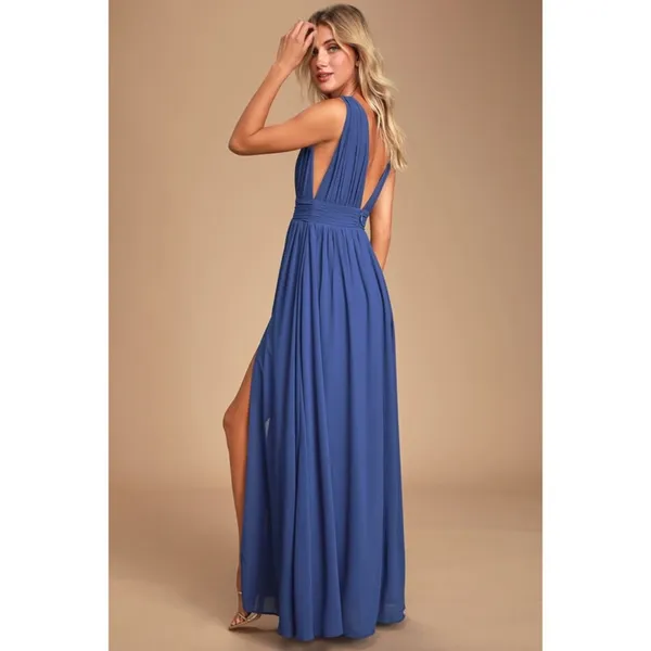 NWT Womens Size Small Lulu's Powder Blue Deep V-Neck Formal Maxi Dress - Image 4