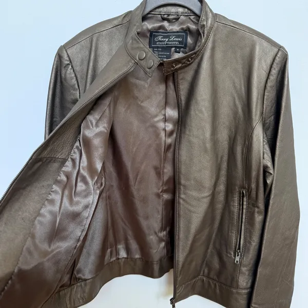 Terry Lewis Classic Luxuries Metallic Copper Gray Genuine Leather Jacket M - Image 5