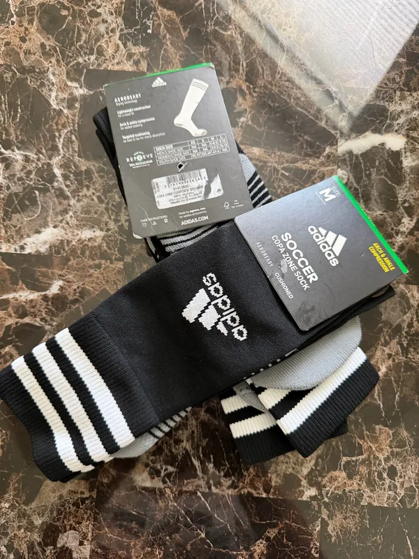 2 Pairs Adidas Copa Zone Soccer Socks – Black/White – Size M – Arch & Ankle Compression - Image 5