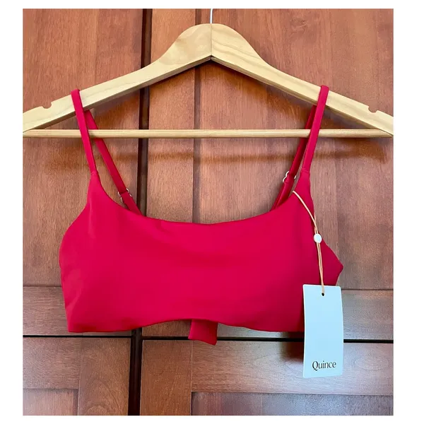 Quince Italian Scoop Neck Bikini Swim Top Cherry Red Size Small NEW - Image 2