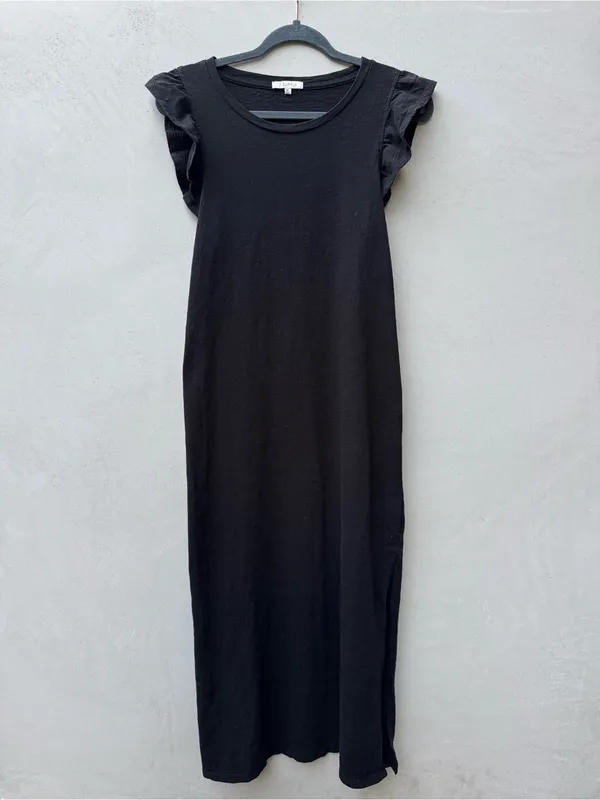 Z Supply Blakely Slub Ruffle Midi Maxi Dress Black 100% Cotton Side Slit M - Image 2