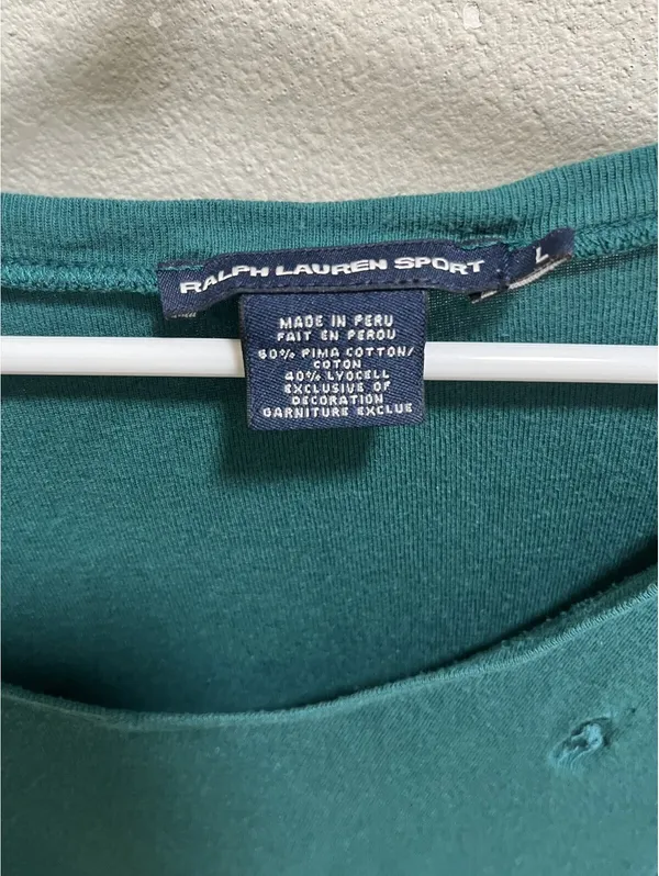 Ralph Lauren Sport Green Pima Cotton Blend V Neck Sweater L - Image 2