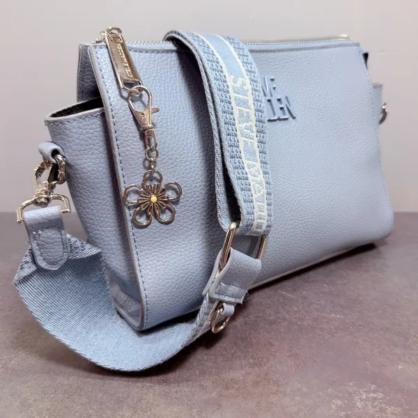 Steve Madden Blexi Crossbody Bag Powder Blue Logo Webbing Strap Medium - Image 2