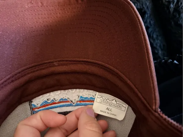 Patagonia Two-Tone Trucker Hat in White & Brown with Multicolor Logo - Image 7