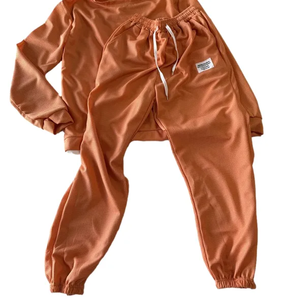 Women's Oversized Lightweight Two Piece Waffle Jogger Set Peach Size 3XL #260723 - Image 5