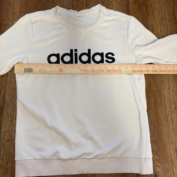 Adidas Crewneck Sweatshirt Cream Tan Black Embroidered Logo Pullover‎ Womens S - Image 7