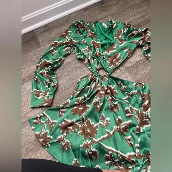TCEC o ring‎ cutout Floral Green and Brown Women's Dress size M - Image 7