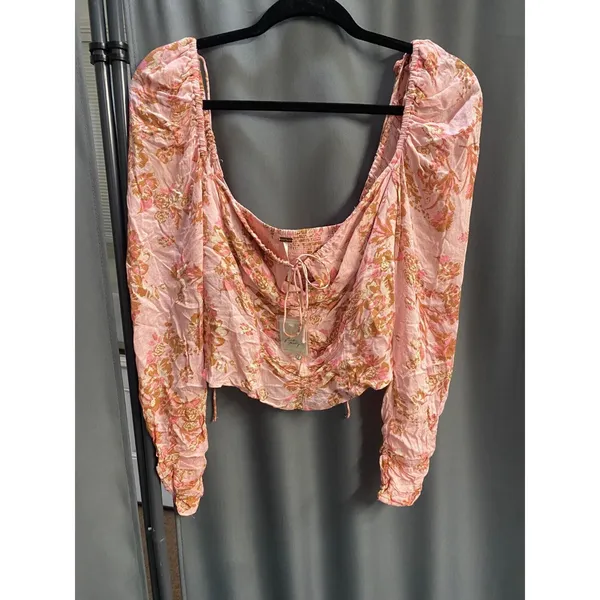 Free people Cropped Top Womens Large Pink Combo Hilary Printed Square Neck B96 - Image 3