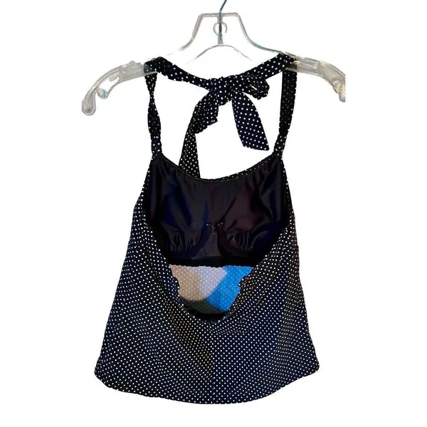 Land’s End Halter Tankini Top Bathing Suit Black White Polka Dot Women’s Size 8 - Image 2