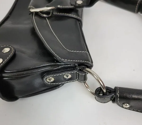 Vintage Aldo Womens Shoulder Bag 11" x 5" Black Leather Y2K Studded Snap Closure - Image 7