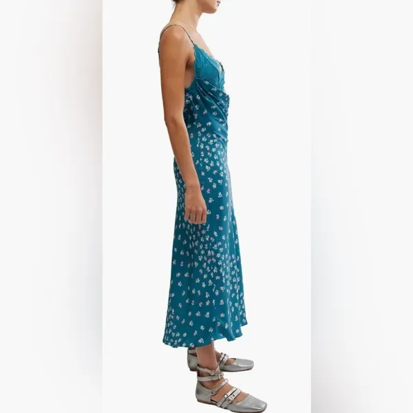 NWOT Free People Gossamer Glow Floral Print Cutout Lace Trim Nightgown Sz L - Image 3