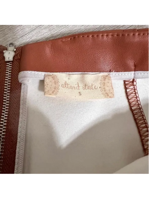 Altar’d State Mini Skirt Size Small Light Brown Color Faux Leather 100% Polyes - Image 3