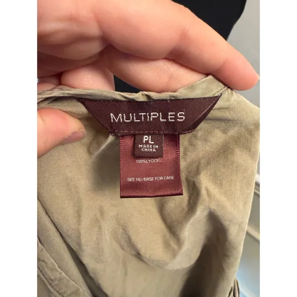Multiples Olive Green Modal V-Neck Drab Henley Blouse 3/4 Sleeve Popover Boho - Image 6