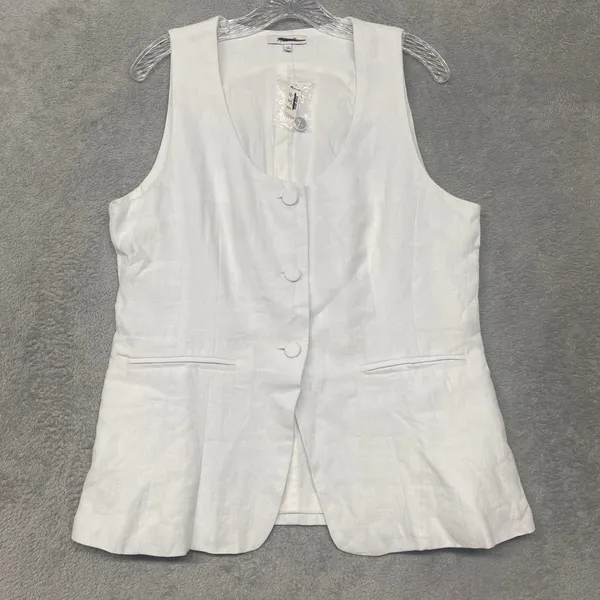 Madewell Top Womens 12 White‎ Scoop Neck Linen Vest Sleeveless Button NV834 - Image 5
