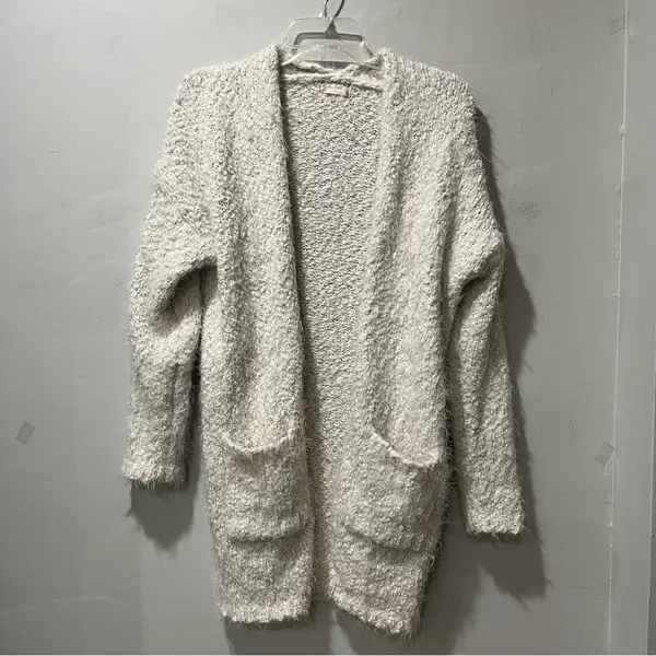 Altar'd State long open‎ front Fuzzy sweater Ivory White Small Cotton Acrylic - Image 2