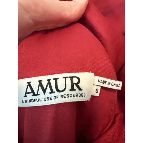 AMUR Zemirah Ruffle Midi Dress Red‎ Ochre Floral Sustainable 6 - Image 5