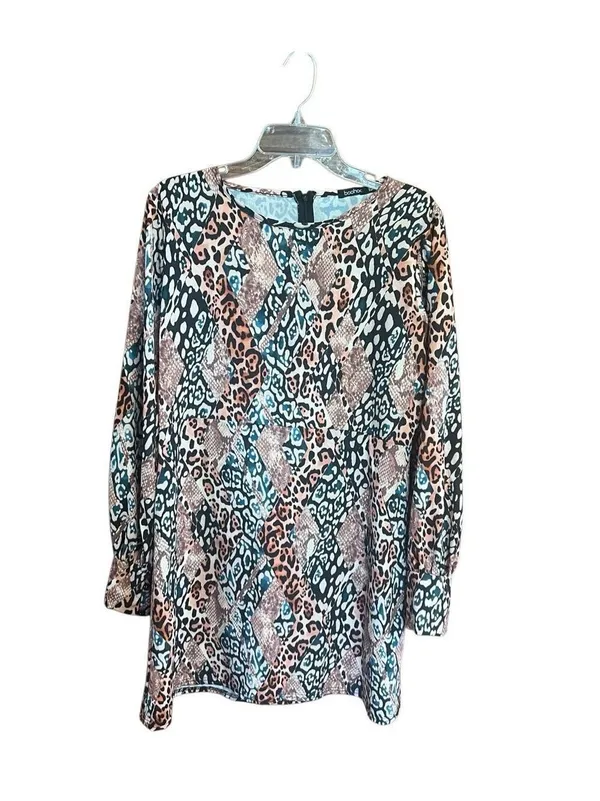 Boohoo Animal Print Puff Sleeve Shift Dress Sz 12 NWT - Image 2