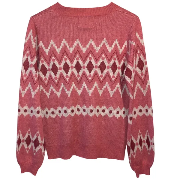 Isle Geometric Sweater Pink Cozy Knit Cottagecore Academia Pullover - Image 2
