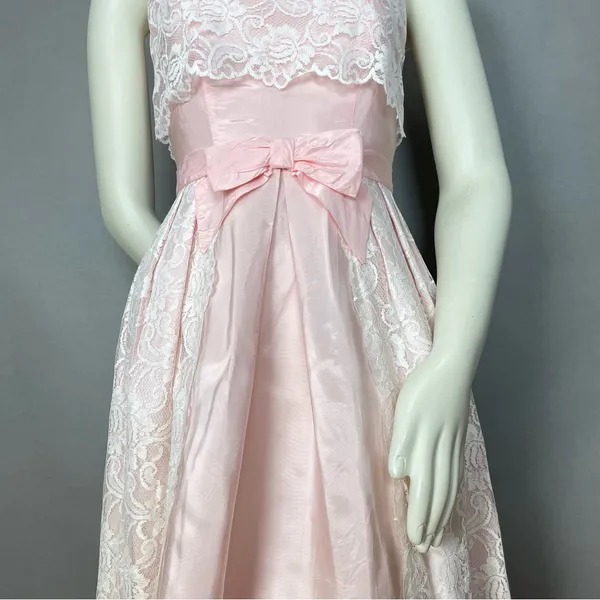 Vintage Lace Dress Light Pink Taffeta Sleeveless Maxi Prom Retro‎ Formal Sears - Image 5