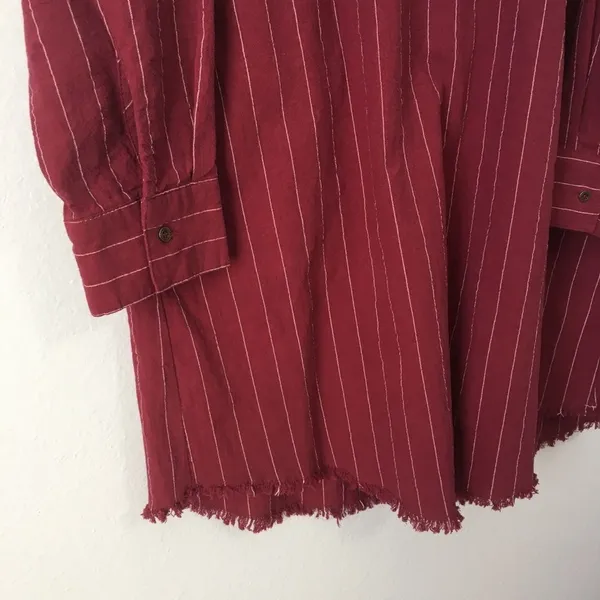 Umgee • Red Striped Long Sleeve Shirt Dress with Pockets Fringe Hem Medium - Image 11